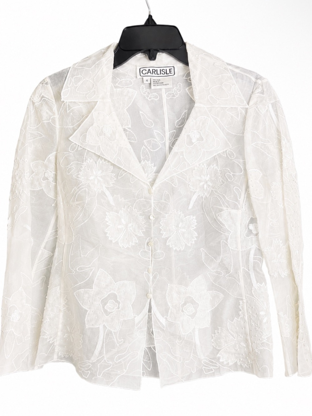 Vintage Carlisle Ivory Silk Organza Sheer Embroidered Beaded Statement Jacket 4